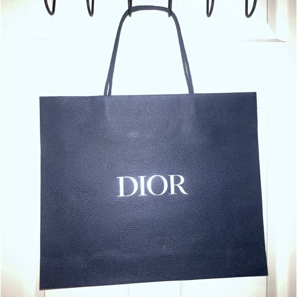 Christian DIOR Extra Large Navy Pebble Paper Gift Bag Shopping Tote Authentic